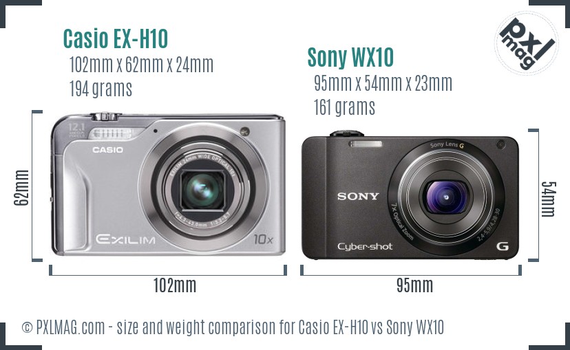 Casio EX-H10 vs Sony WX10 size comparison