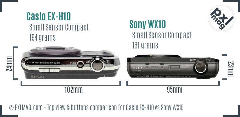 Casio EX-H10 vs Sony WX10 top view buttons comparison
