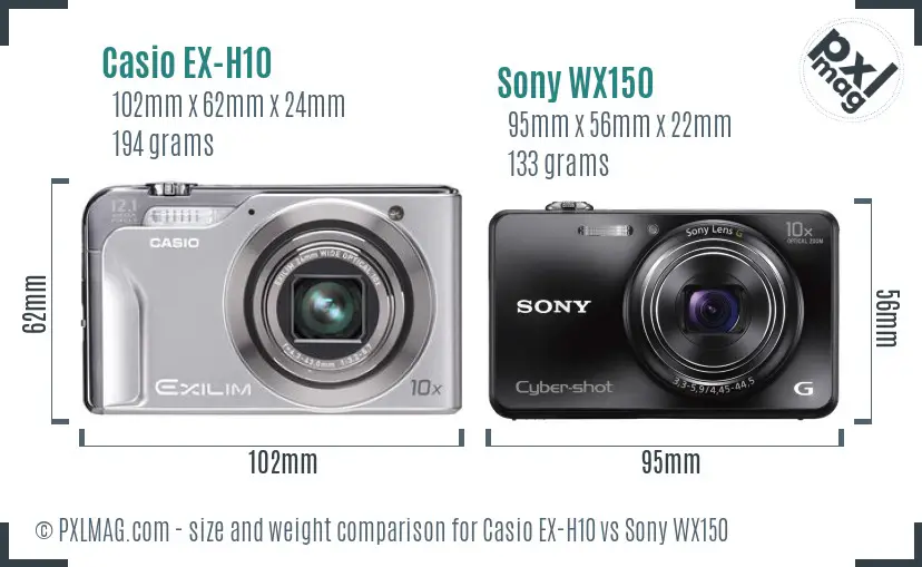 Casio EX-H10 vs Sony WX150 size comparison