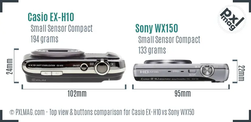 Casio EX-H10 vs Sony WX150 top view buttons comparison