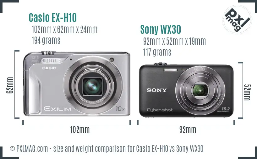 Casio EX-H10 vs Sony WX30 size comparison