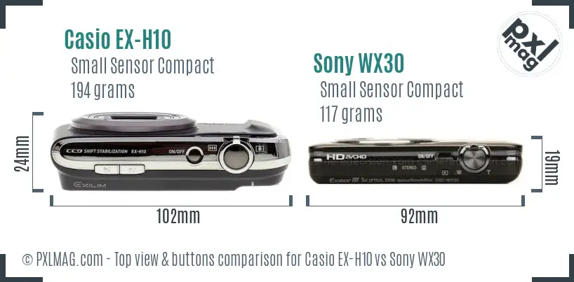 Casio EX-H10 vs Sony WX30 top view buttons comparison