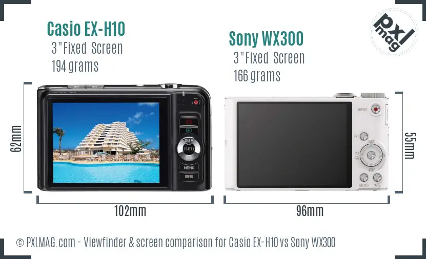 Casio EX-H10 vs Sony WX300 Screen and Viewfinder comparison