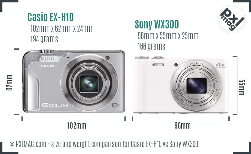 Casio EX-H10 vs Sony WX300 size comparison