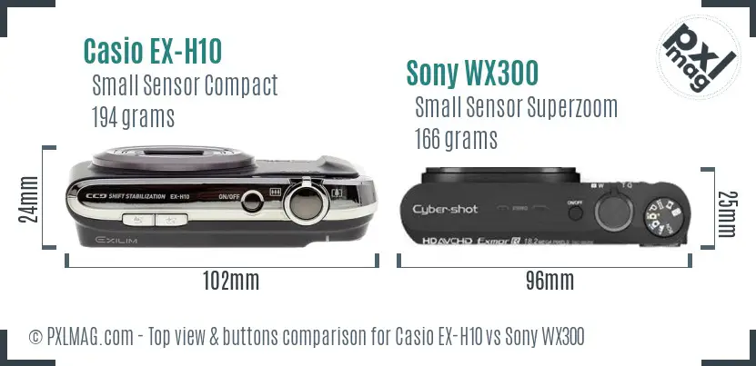 Casio EX-H10 vs Sony WX300 top view buttons comparison