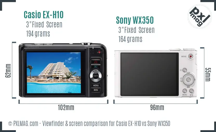 Casio EX-H10 vs Sony WX350 Screen and Viewfinder comparison