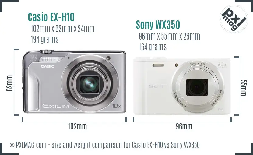 Casio EX-H10 vs Sony WX350 size comparison