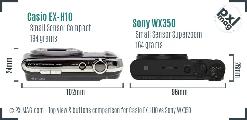 Casio EX-H10 vs Sony WX350 top view buttons comparison