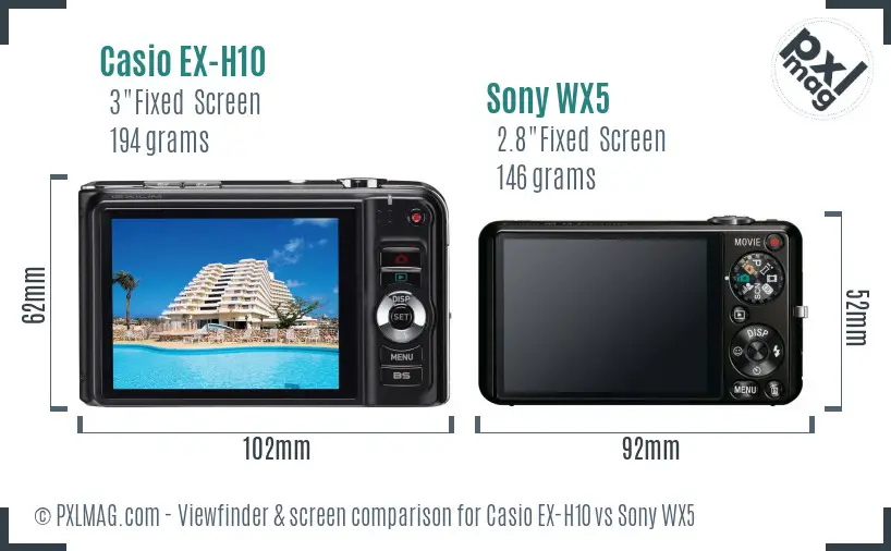 Casio EX-H10 vs Sony WX5 Screen and Viewfinder comparison