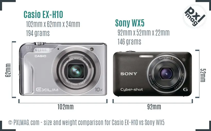 Casio EX-H10 vs Sony WX5 size comparison