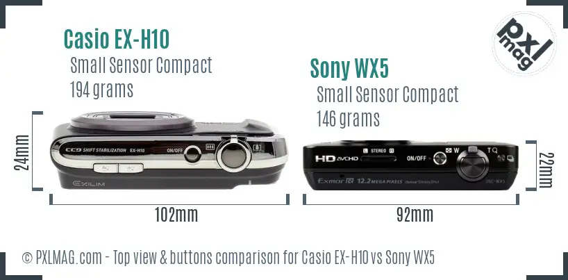 Casio EX-H10 vs Sony WX5 top view buttons comparison