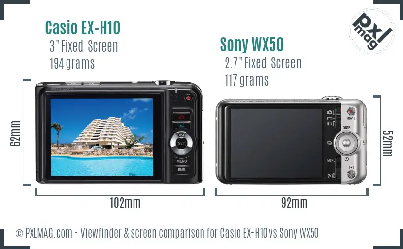 Casio EX-H10 vs Sony WX50 Screen and Viewfinder comparison
