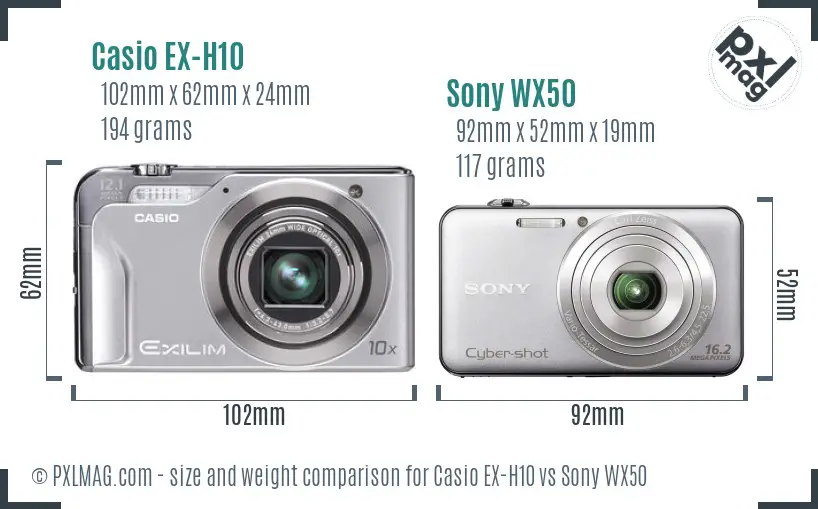 Casio EX-H10 vs Sony WX50 size comparison