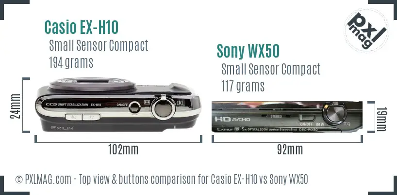 Casio EX-H10 vs Sony WX50 top view buttons comparison