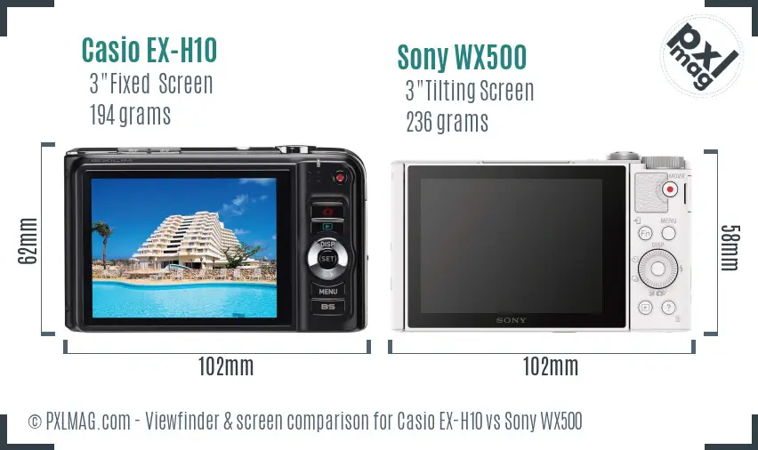 Casio EX-H10 vs Sony WX500 Screen and Viewfinder comparison