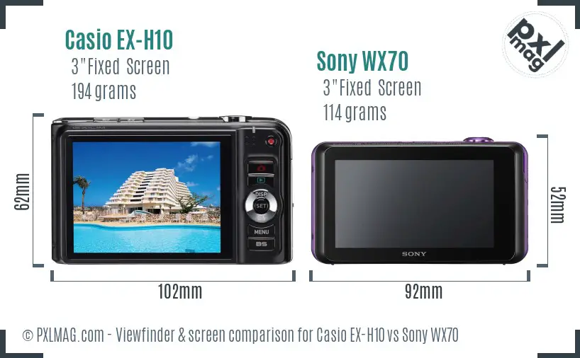 Casio EX-H10 vs Sony WX70 Screen and Viewfinder comparison