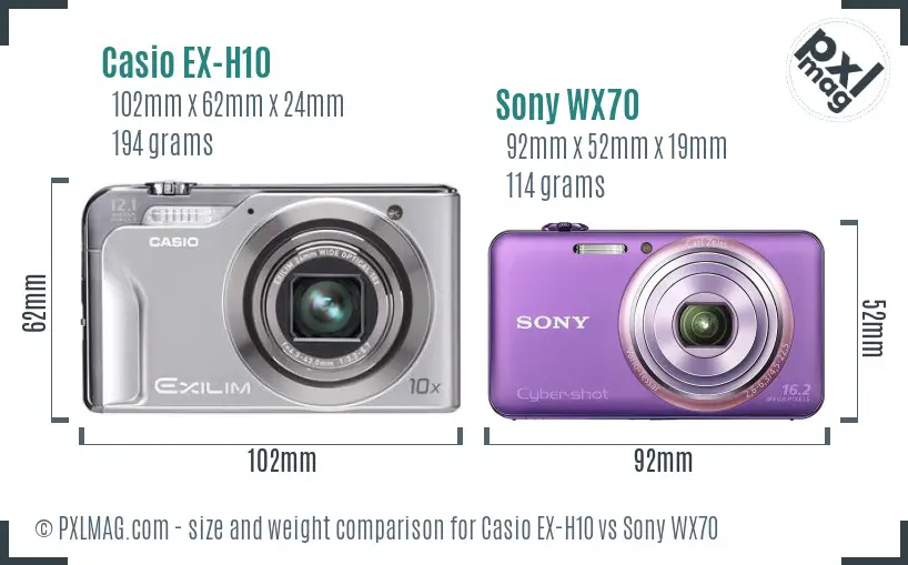 Casio EX-H10 vs Sony WX70 size comparison