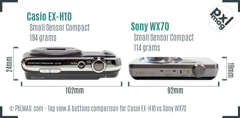 Casio EX-H10 vs Sony WX70 top view buttons comparison