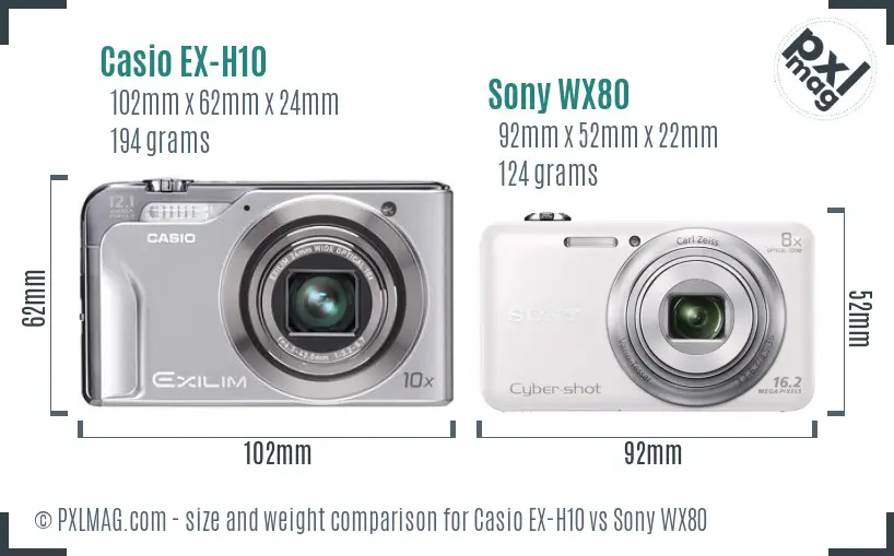 Casio EX-H10 vs Sony WX80 size comparison