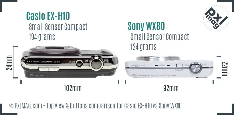 Casio EX-H10 vs Sony WX80 top view buttons comparison