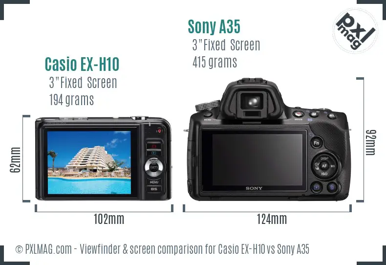 Casio EX-H10 vs Sony A35 Screen and Viewfinder comparison