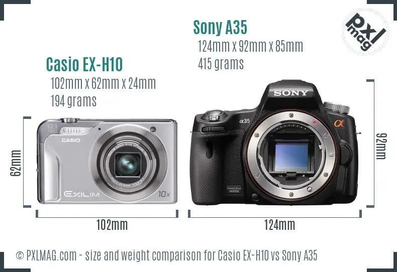 Casio EX-H10 vs Sony A35 size comparison