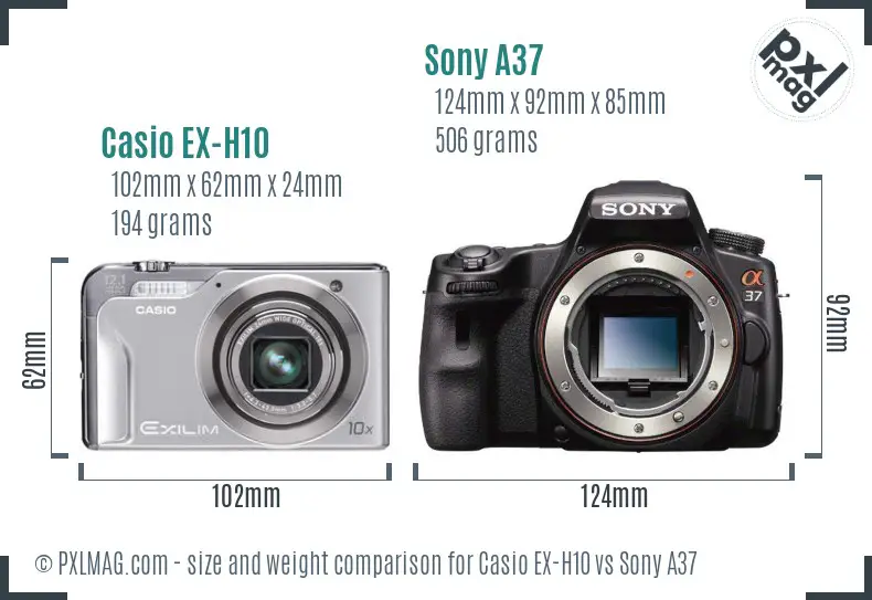 Casio EX-H10 vs Sony A37 size comparison
