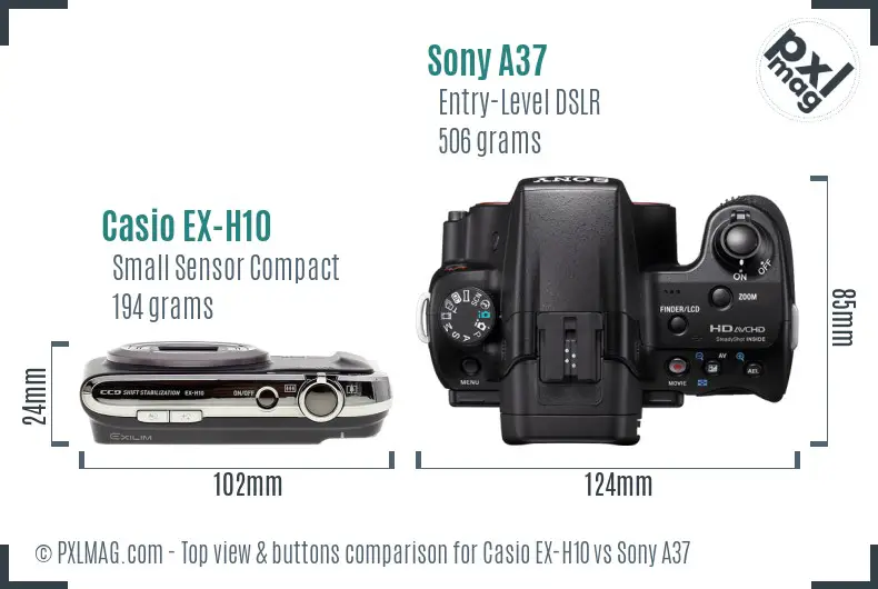 Casio EX-H10 vs Sony A37 top view buttons comparison