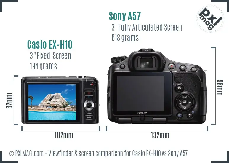 Casio EX-H10 vs Sony A57 Screen and Viewfinder comparison