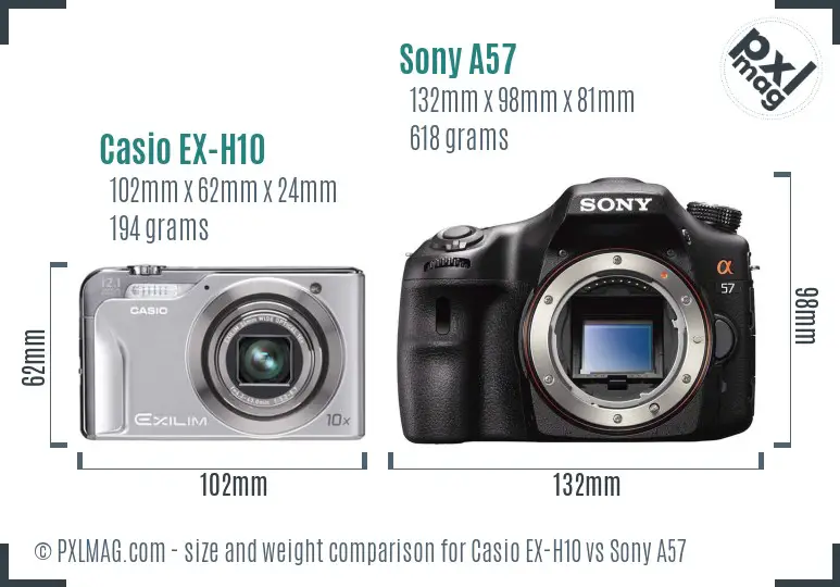 Casio EX-H10 vs Sony A57 size comparison Casio EX-H10 vs Sony A57 size comparison