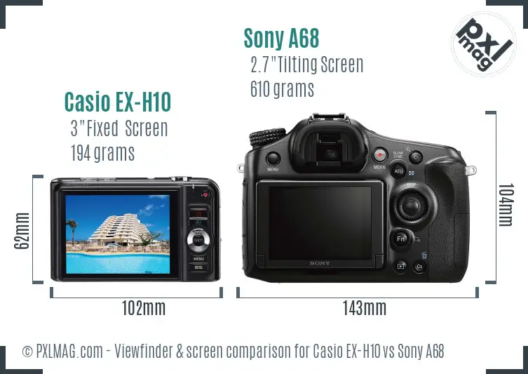 Casio EX-H10 vs Sony A68 Screen and Viewfinder comparison