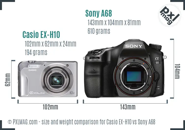 Casio EX-H10 vs Sony A68 size comparison