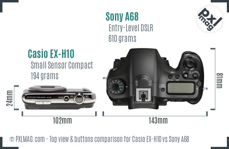 Casio EX-H10 vs Sony A68 top view buttons comparison