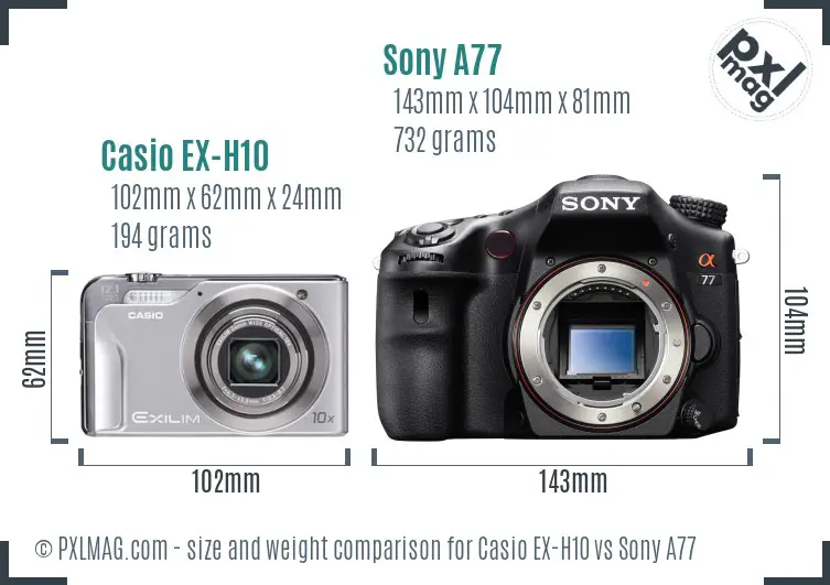 Casio EX-H10 vs Sony A77 size comparison Casio EX-H10 vs Sony A77 size comparison