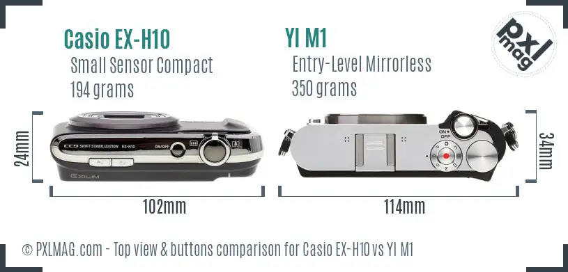 Casio EX-H10 vs YI M1 top view buttons comparison