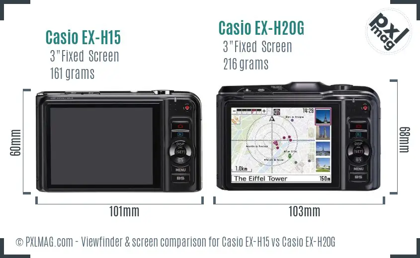 Casio EX-H15 vs Casio EX-H20G Screen and Viewfinder comparison