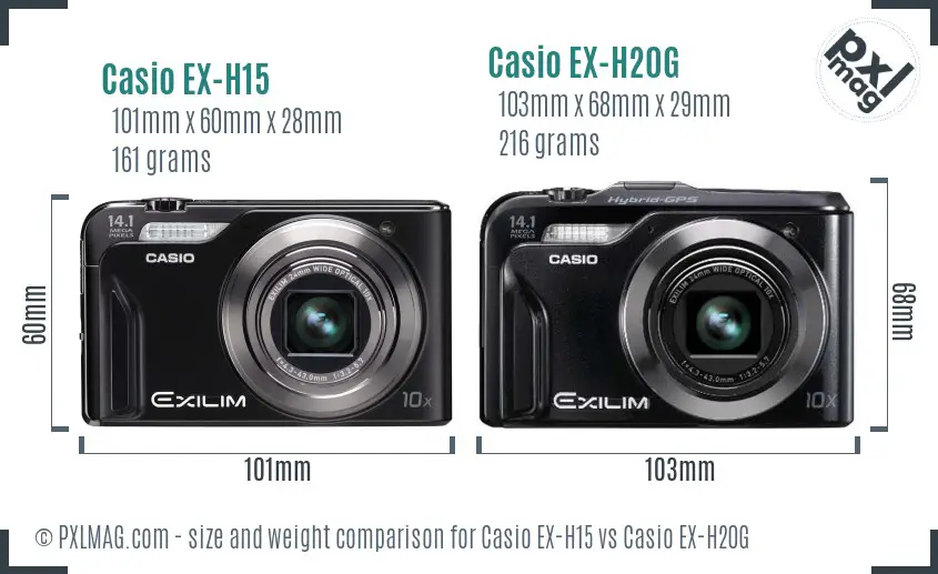 Casio EX-H15 vs Casio EX-H20G size comparison