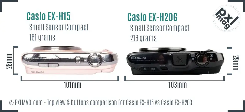 Casio EX-H15 vs Casio EX-H20G top view buttons comparison