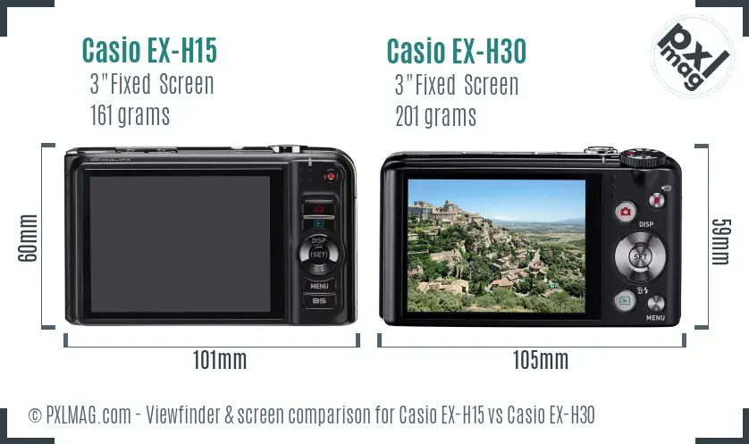 Casio EX-H15 vs Casio EX-H30 Screen and Viewfinder comparison