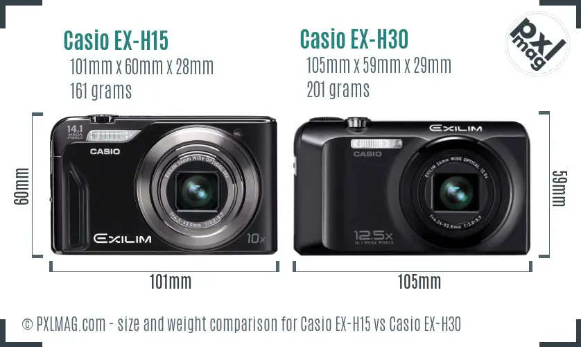 Casio EX-H15 vs Casio EX-H30 size comparison