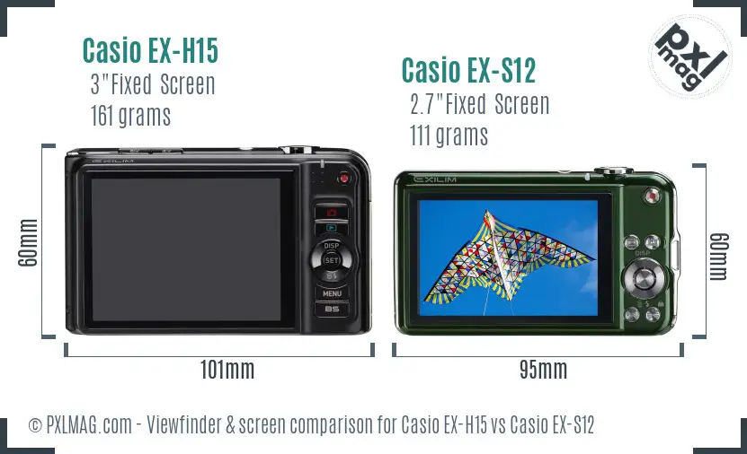 Casio EX-H15 vs Casio EX-S12 Screen and Viewfinder comparison