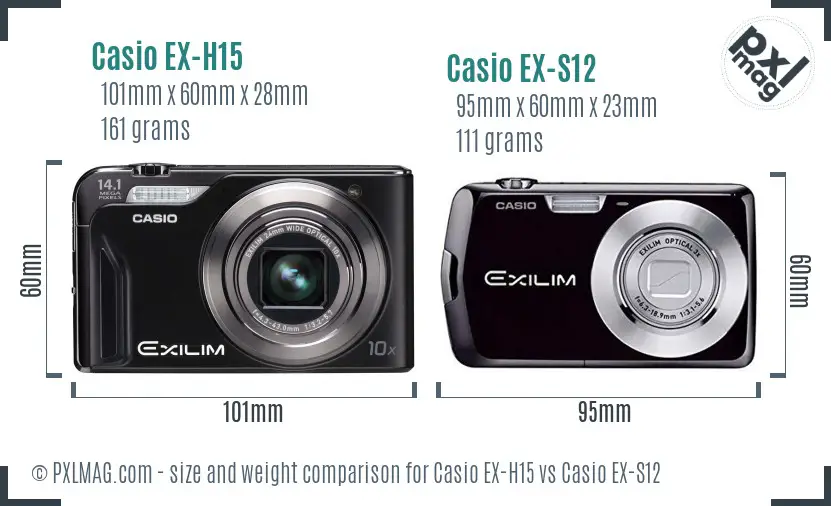 Casio EX-H15 vs Casio EX-S12 size comparison
