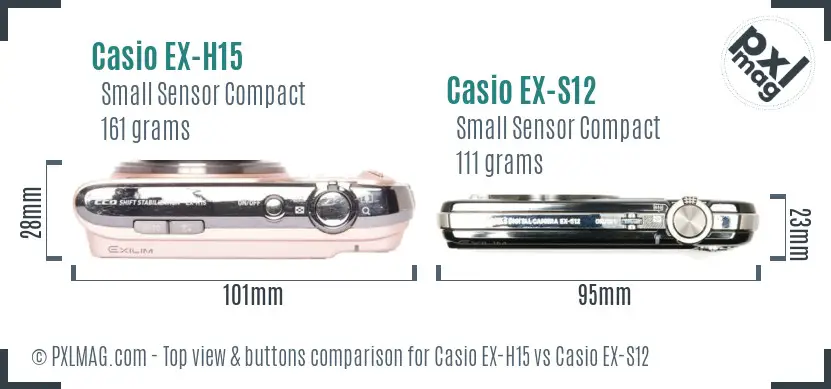 Casio EX-H15 vs Casio EX-S12 top view buttons comparison