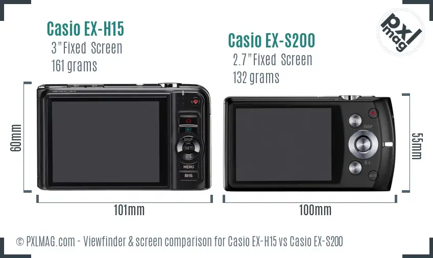 Casio EX-H15 vs Casio EX-S200 Screen and Viewfinder comparison