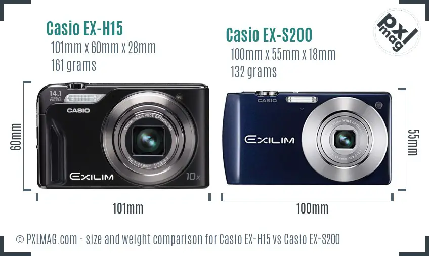 Casio EX-H15 vs Casio EX-S200 size comparison