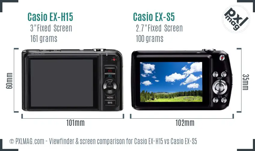 Casio EX-H15 vs Casio EX-S5 Screen and Viewfinder comparison