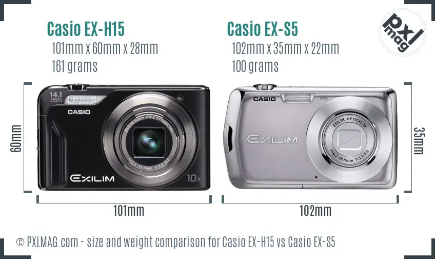 Casio EX-H15 vs Casio EX-S5 size comparison