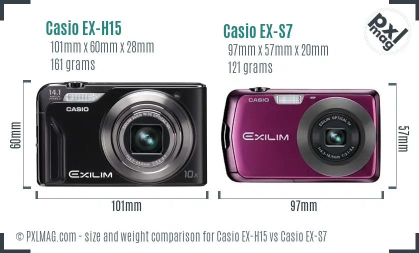 Casio EX-H15 vs Casio EX-S7 size comparison