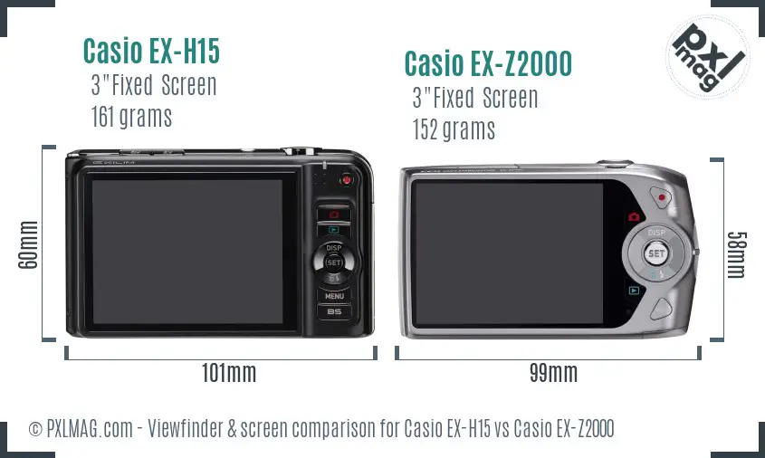 Casio EX-H15 vs Casio EX-Z2000 Screen and Viewfinder comparison