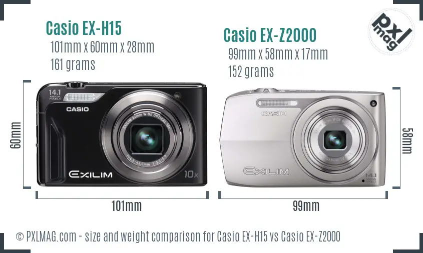 Casio EX-H15 vs Casio EX-Z2000 size comparison